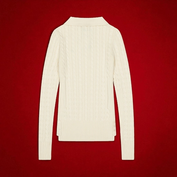 Polo Ralph Lauren Cream Cable Knit V-Neck Sweater - Picture 3 of 11